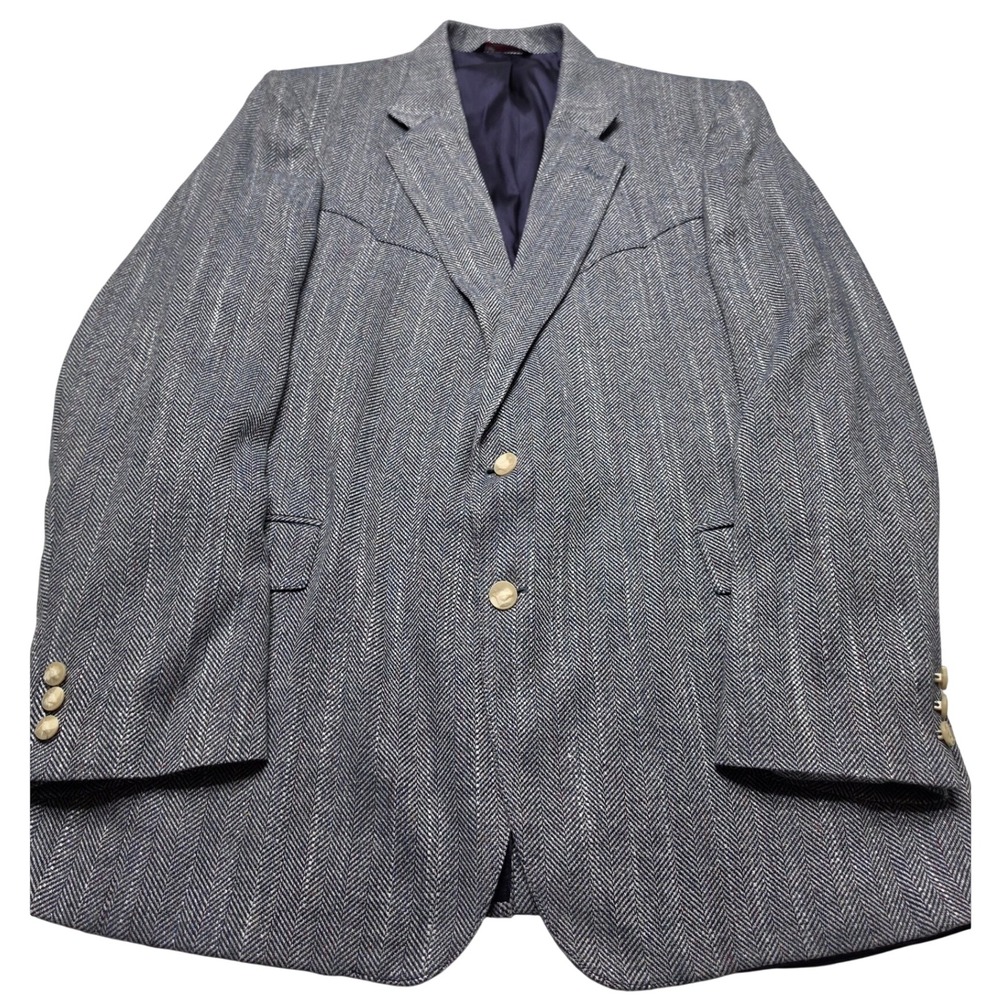 Larry Mahan Cowboy Collection Mens 46L Blue Herringbone Western Blazer USA Made